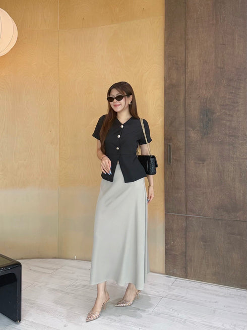 Elegant Women Button Down Blouse With Skirt Sets